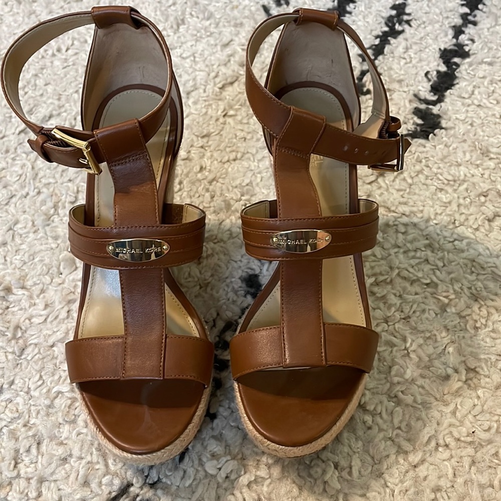 Michael Kors brown espadrilles with gold buckle size 9M